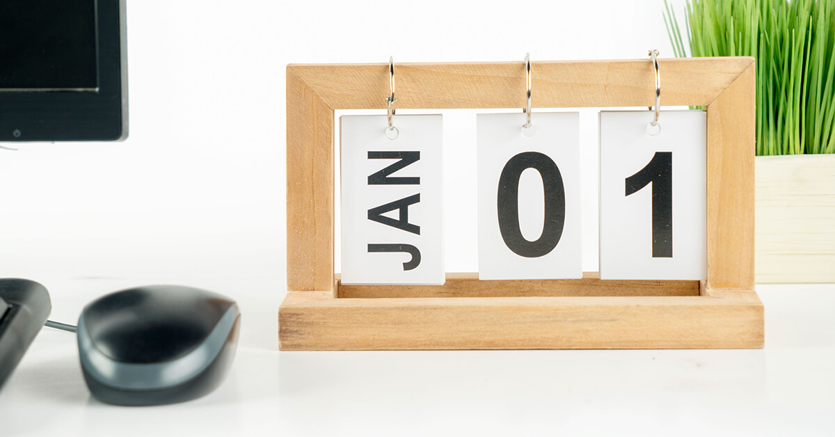 desk calendar showing January 1